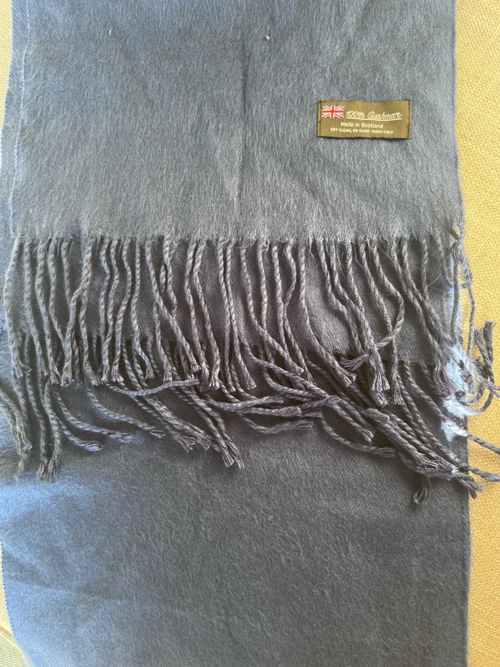Deep Blue Fringed Scarf 100% Cashmere Scarf